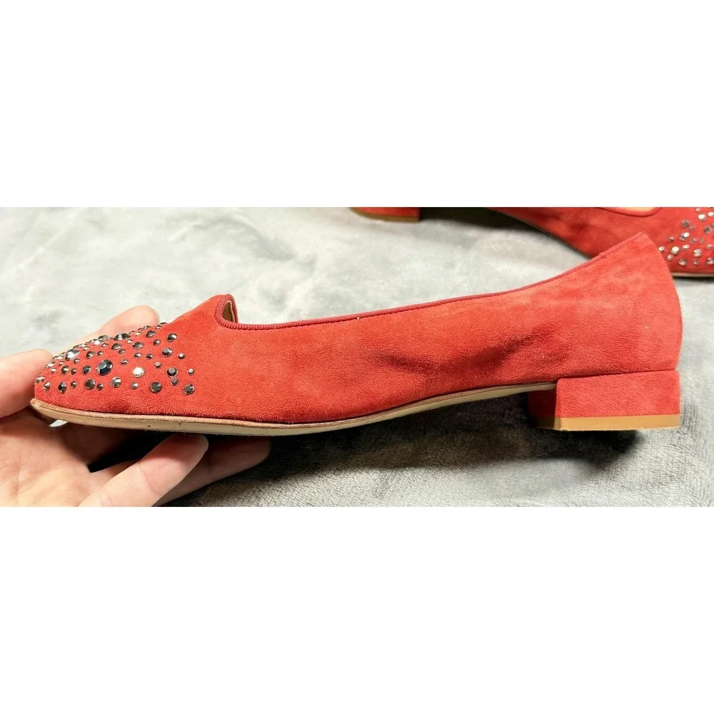 Sesto‎ Meucci Shoes Womens Size 9.5 Red Suede Rhinestone Flats Slip On Italy